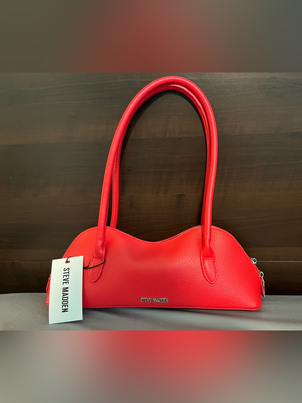 Steve Madden Red Pebble-Textured Curved Shoulder Bag